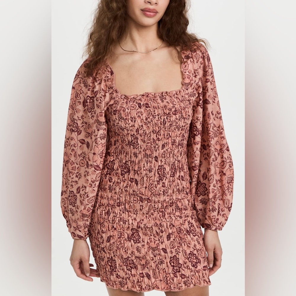 Free People Smock It to Me Mini Dress Apricot Combo